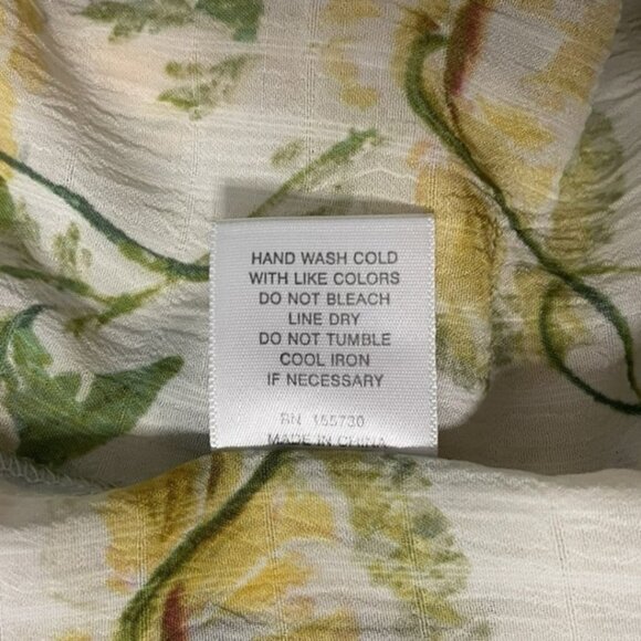 Rose + Olive Floral Blouse Top Cottagecore Yellow Red Green Tie Sleeves Size M - Picture 10 of 12